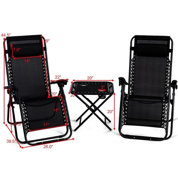 3 PCS Zero Gravity Chair Folding Lounge Table Chair Set