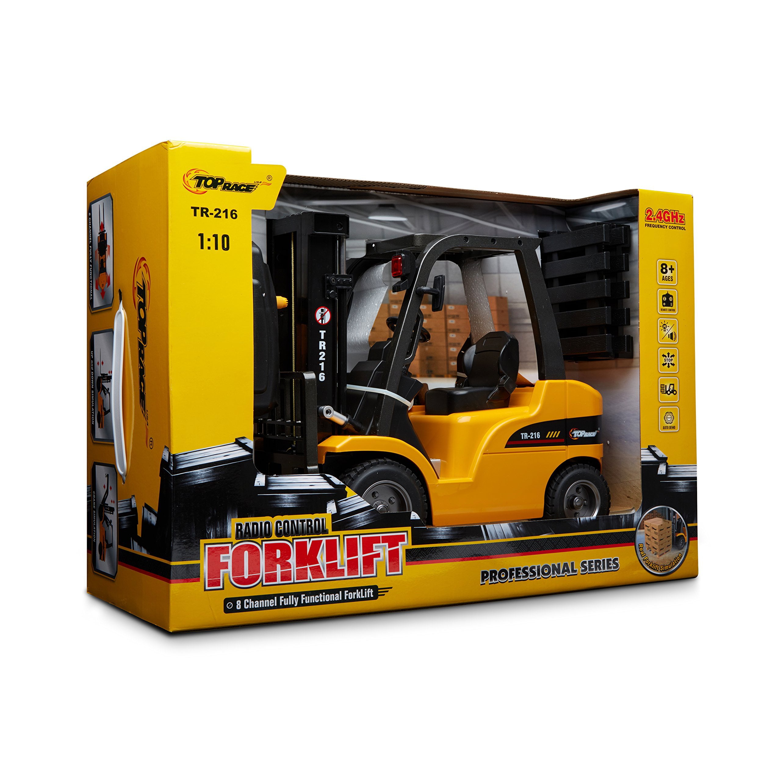 Top Race JUMBO Remote control forklift 13 Inch Tall， 8 Channel Full Functional Professional RC Forklift Construction Toys， High Powered Motors， 1:10 Scale - Heavy Metal - (TR-216)