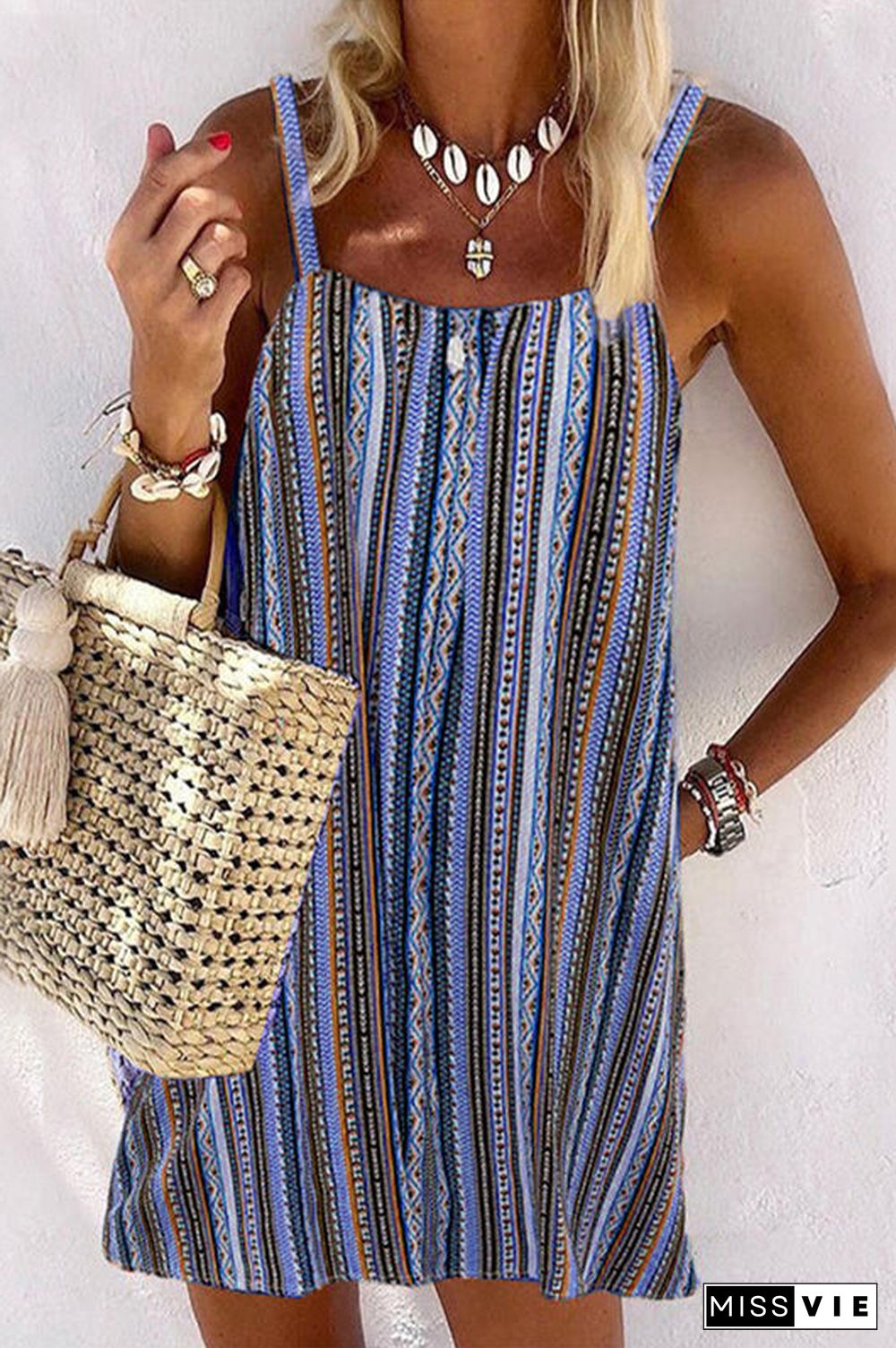 Casual Multicolor Striped Sphagetti Mini Dress