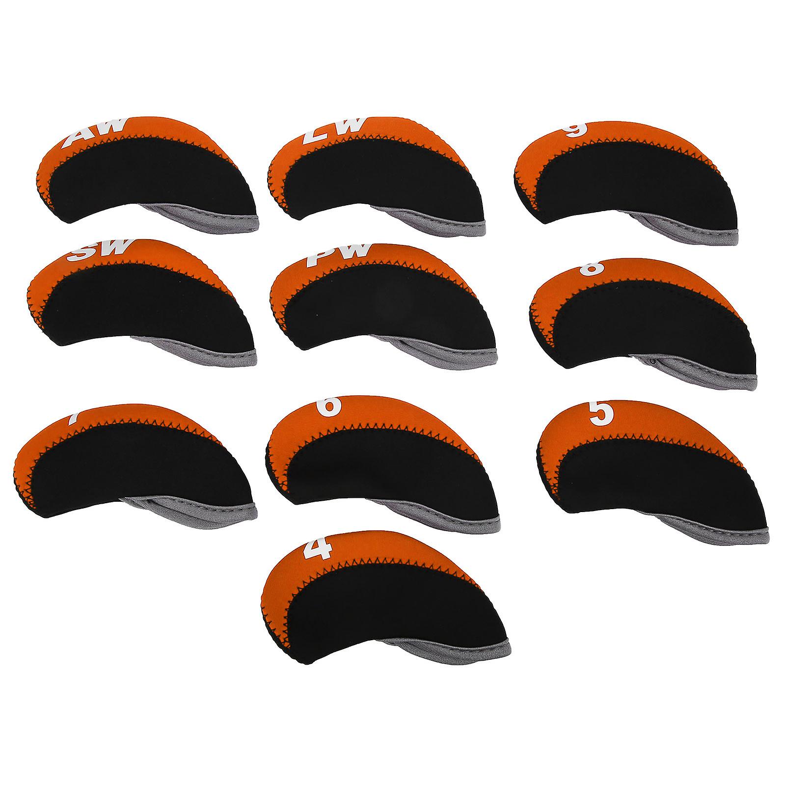 10pcs/set Leather Golf Club Iron Head Covers Golf Putter Club Head Protect Case Setorange