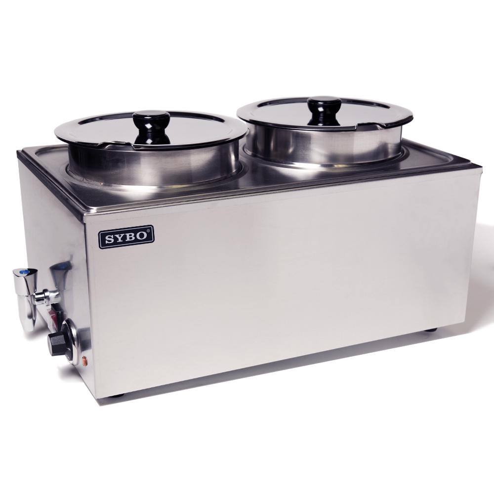 SYBO Commercial Stainless Steel Bain Marie Buffet Food Warmer Steam Table for Restaurants 2-Round-Sections with Tap ZCK165BT-4