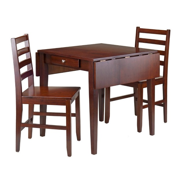 3pc Hamilton Drop Leaf Dining Table With Ladder Back Chairs Wood walnut Winsome