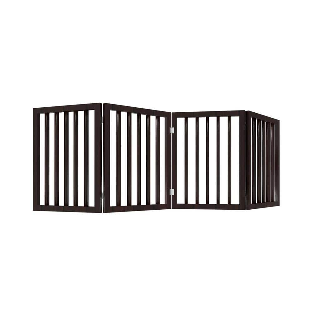 Petmaker 4-Panel Wooden Freestanding Folding Pet Gate in Brown HW3210224