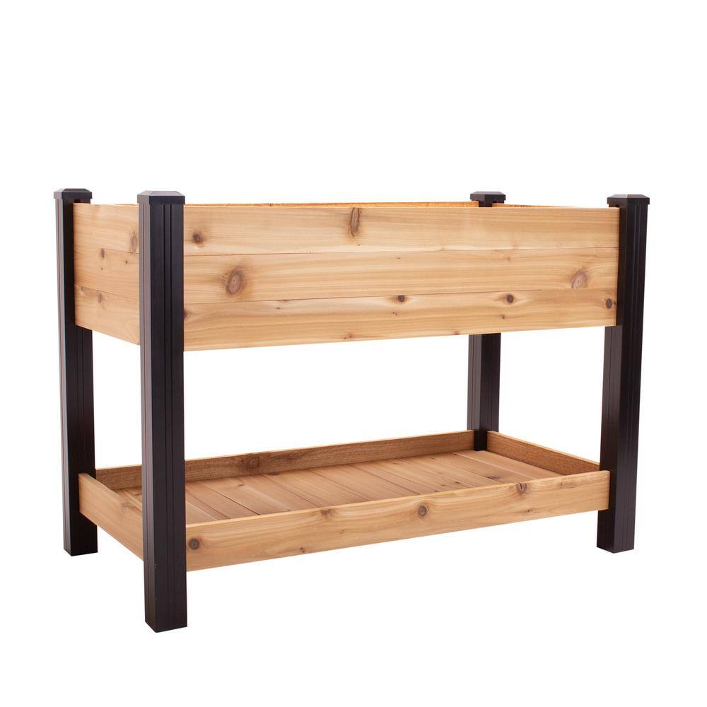 Outdoor Essentials Haven 2 ft. x 4 ft. Natural Cedar Elevated Garden Bed with Shelf (Vinyl Legs) 482124