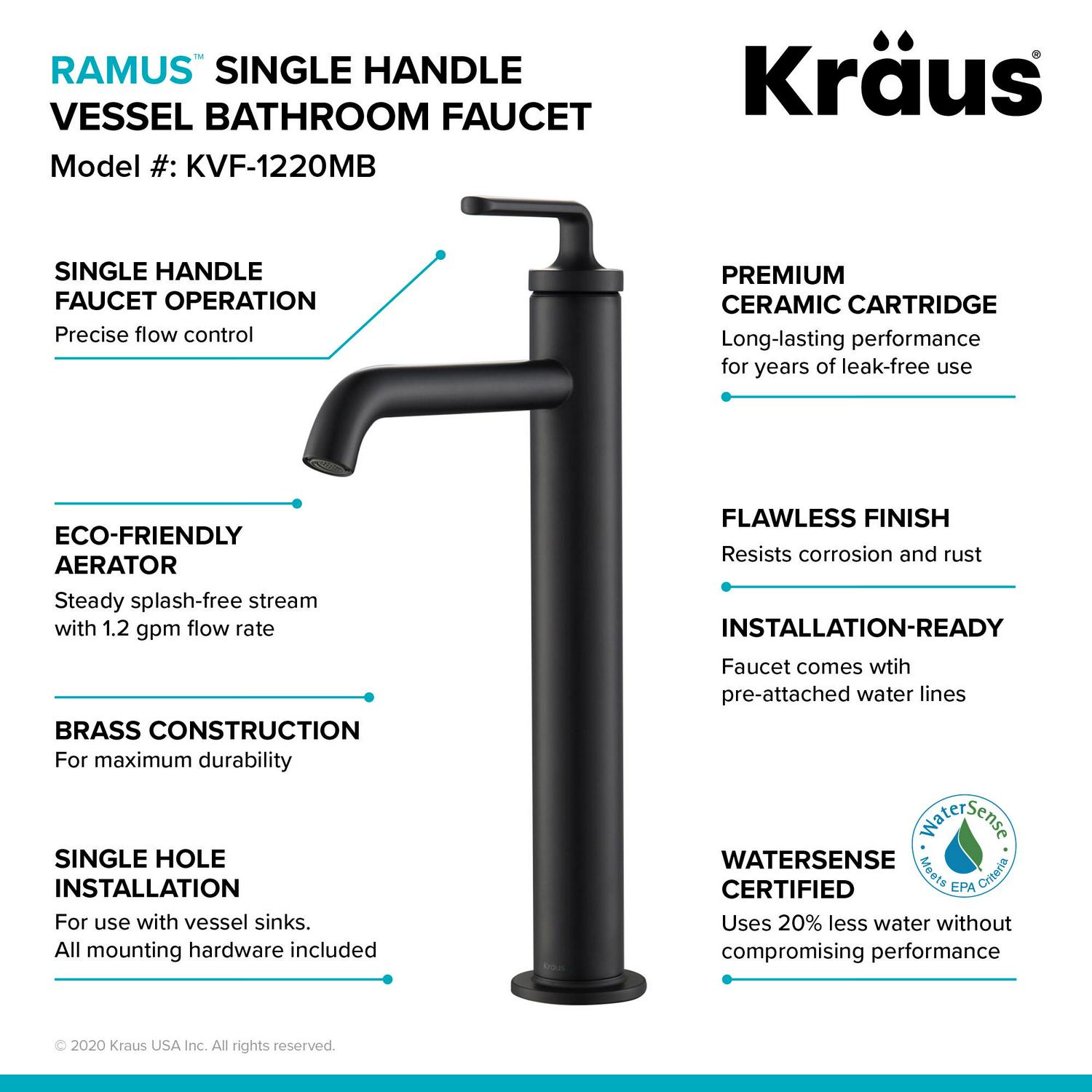 Ramusa c Single Handle Vessel Bathroom Sink Faucet with Pop-Up Drain in Matte Black