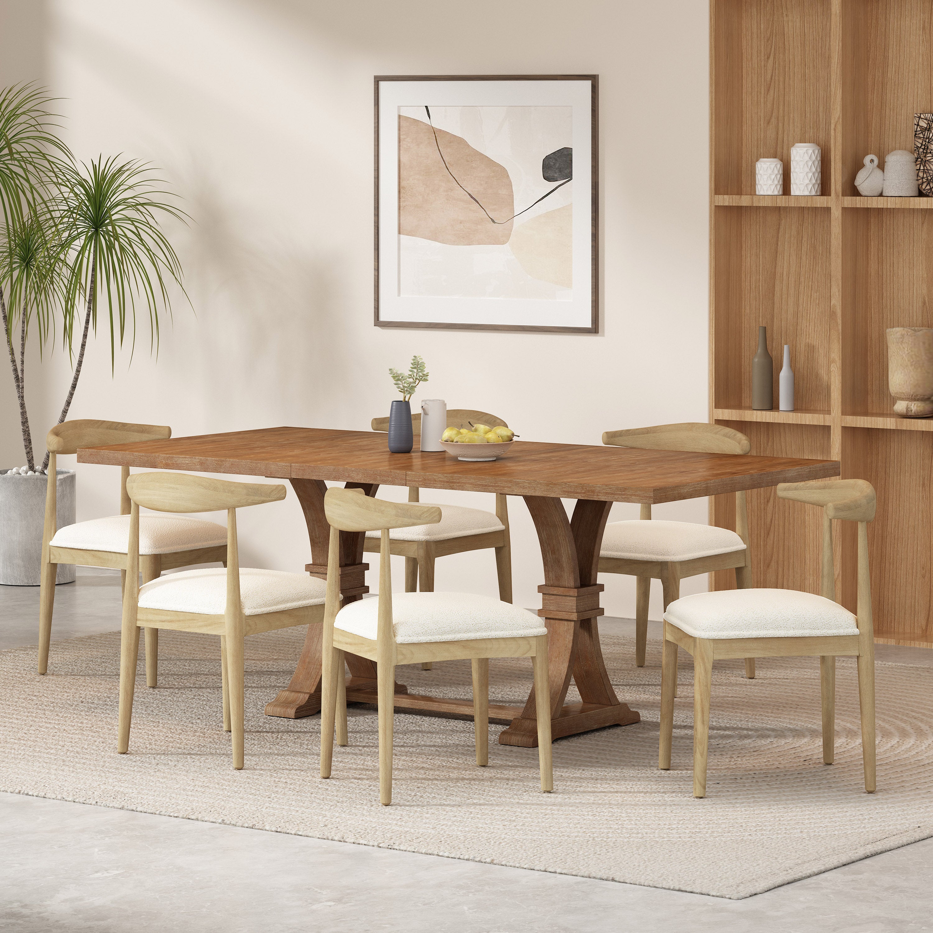 Derring Contemporary Fabric Upholstered Wood 7 Piece Dining Set