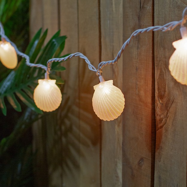 Northlight 10 Count Iridescent Scalloped Seashell Novelty String Lights 6 5 Ft White Wire