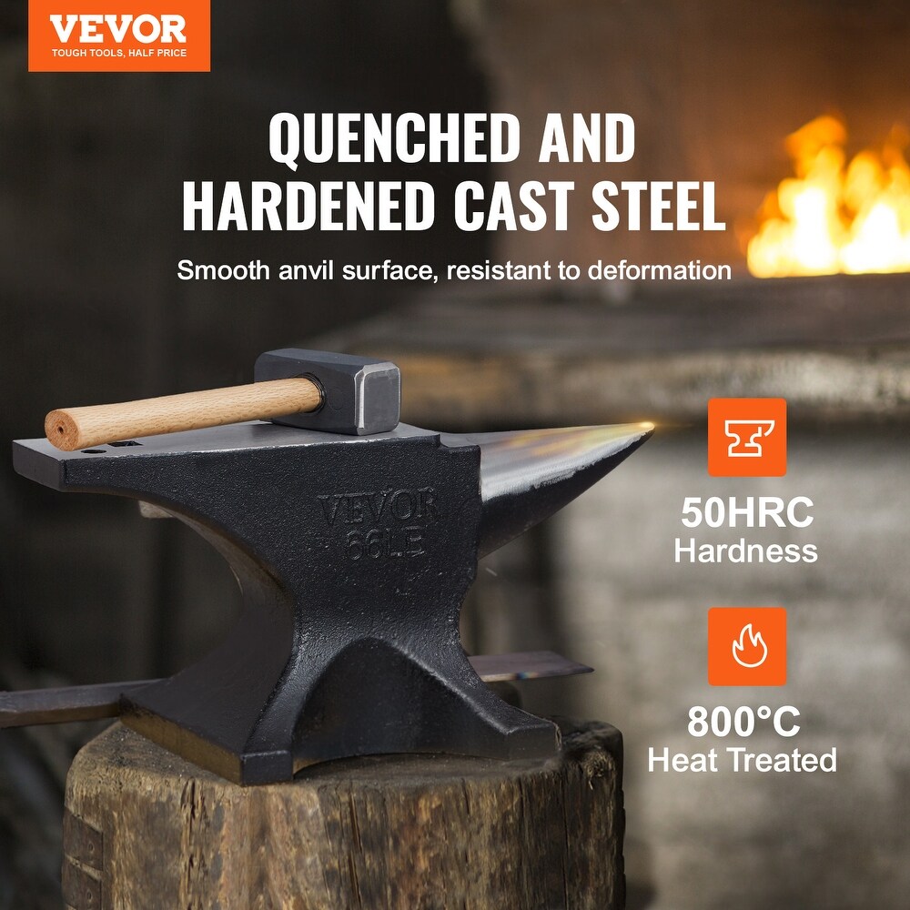 VEVOR Single Horn Anvil 8.8 22   66 Lbs Cast Steel Compact Design Stable Base High Hardness Rugged Round Horn Metalsmith Tool