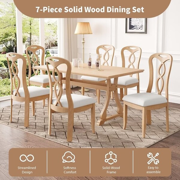 Trestle Dining Table Set with Upholstered Dining Chairs，Smooth Backs