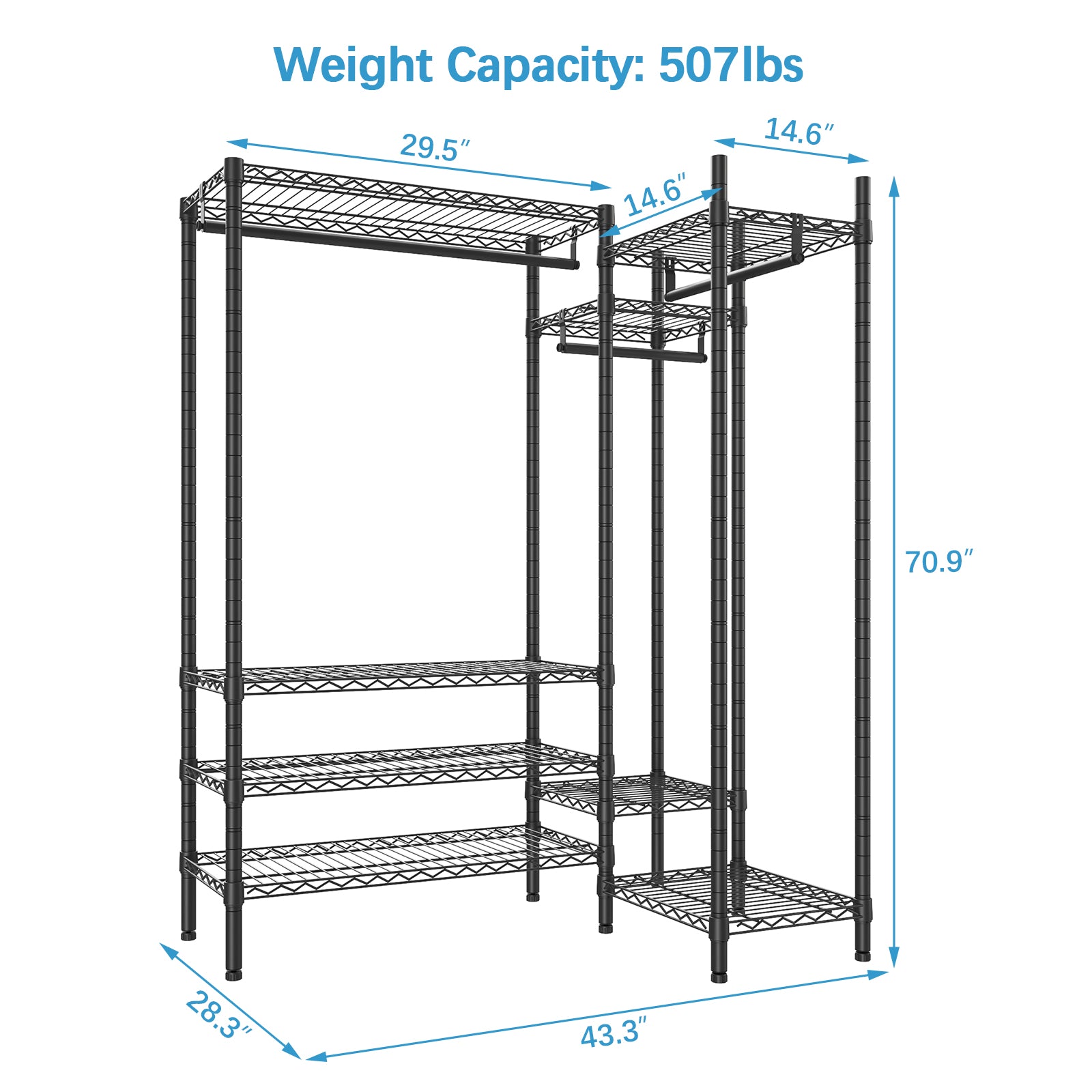 VIPEK L20 Basic Heavy Duty Garment Rack for Corner Metal Clothes Rack Wire Clothing Rack, Black