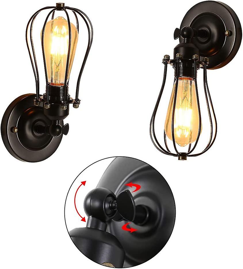 2 Pack Industrial Wall Sconces， Adjustable Vintage Metal Sconces Black E27 Shade Cage Sconce， Vintage Hanging Light Fixtures Rustic Ceiling Lights For