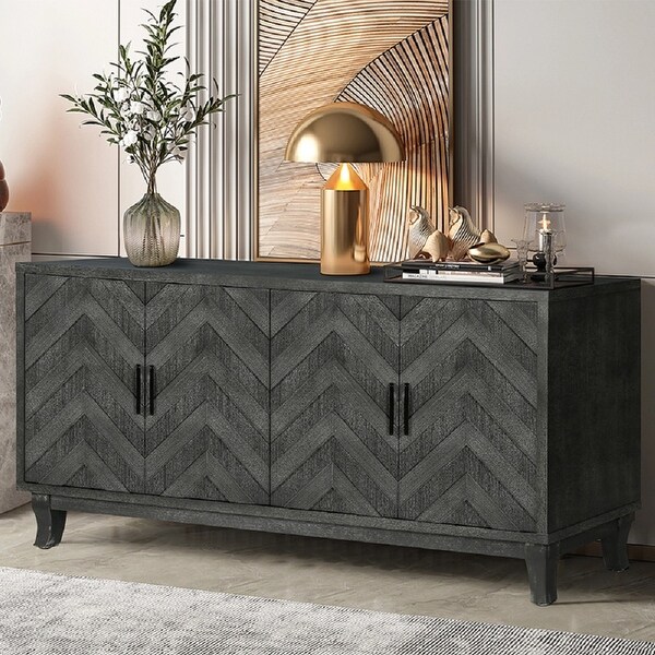 4 Door Wooden Cabinets，Antique Dark Grey Colour Wood Cabinet