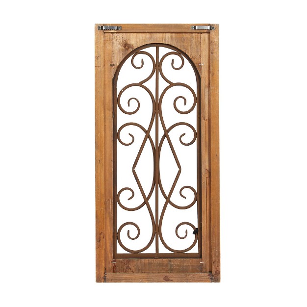 Wood Scroll Window Inspired Wall Decor With Metal Scrollwork Relief Brown Olivia amp May