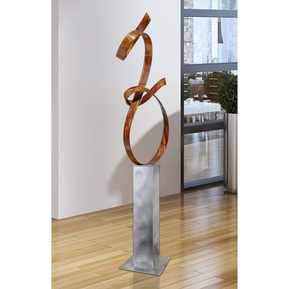 Statements2000 Large Modern Metal Sculpture Indoor Outdoor Garden Art Decor by Jon en   Copper ure with Silver Base