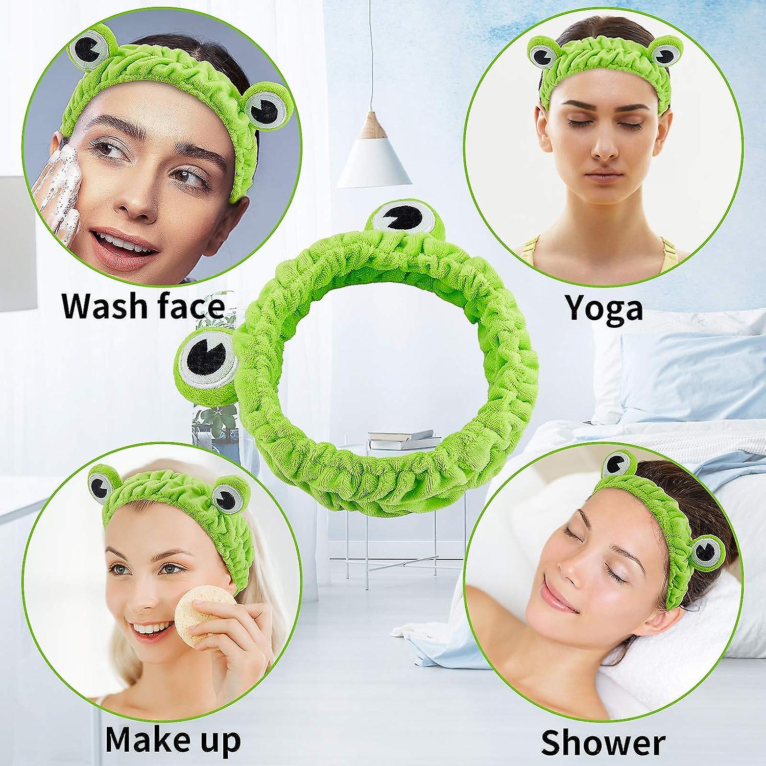 3 Pieces Frog Headband Frog Eye Elastic Headband Cute Frog Headband For Face Washing Frog Head Wrap Green Funny Hair Band Elastic Turban Shower Spa Yo