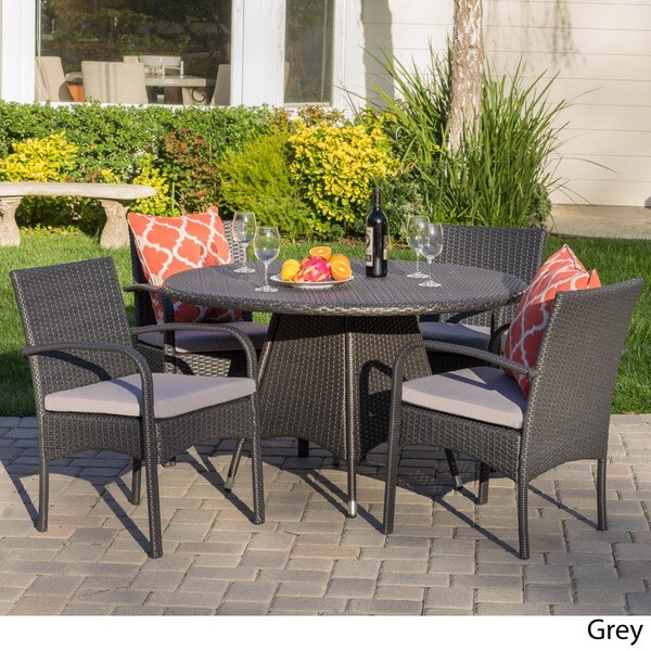 Theodore Outdoor 5piece Wicker Dining Set with Cushion by Christopher Knight Home