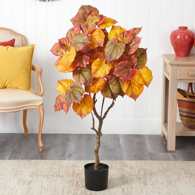 Nearly Natural 4-ft Autumn Umbrella Ficus Fall Artificial Tree