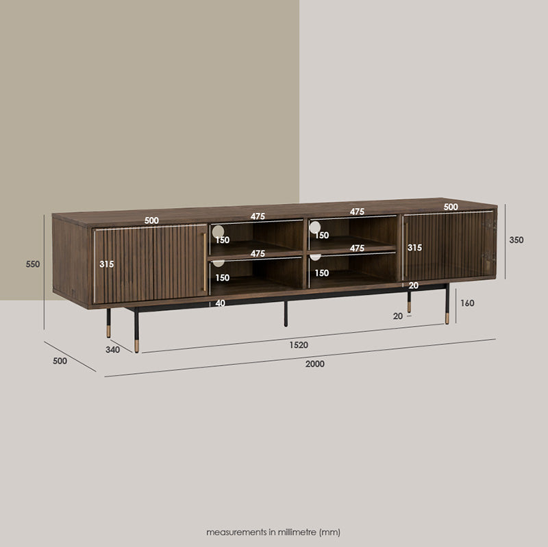 HAMILTON Entertainment TV Unit Solid Acacia Wood 200cm - Toffee Colour