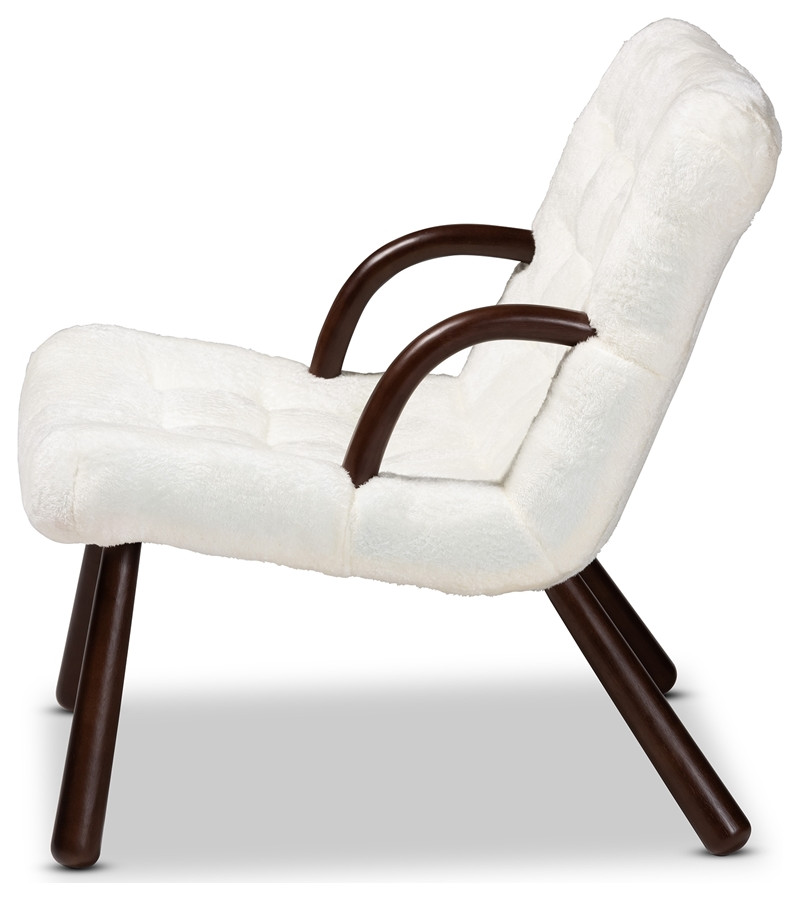 Modern Contemporary White Sherpa Upholstered Walnut Brown Finished Accent Chair   Midcentury   Armchairs And Accent Chairs   by Imtinanz  LLC  Houzz