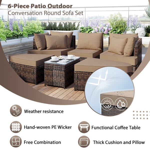 6Piece Wicker Outdoor Sectional Conversation Set with Cushions