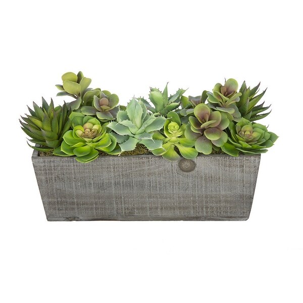 Faux Succulent Garden in Wood Washed Ledge Planter