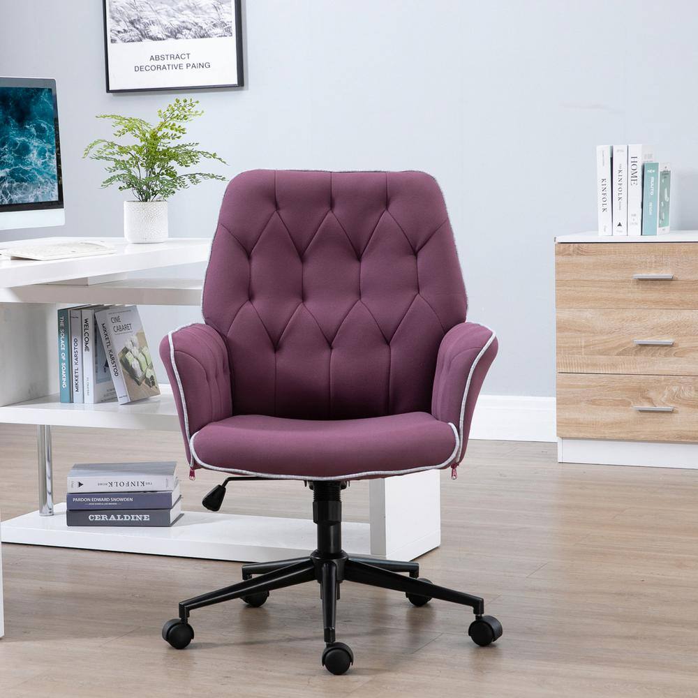 Vinsetto Purple, Modern Mid-Back Tufted Fabric Home Office Desk Chair with Arms, Swivel Adjustable Task Chair, Upholstery Chair 921-102VT