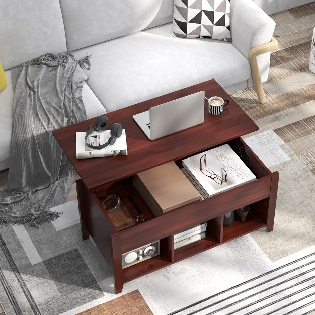 Ccostway Ostway Lift Top Coffee Table With Hidden Compartment And Storage Shelves Brown