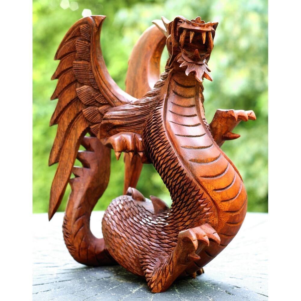 Wooden Dragon Handmade Sculpture Statue Handcrafted Gift Art Decorative Home Decor Figurine Accent Decoration Artwork Hand