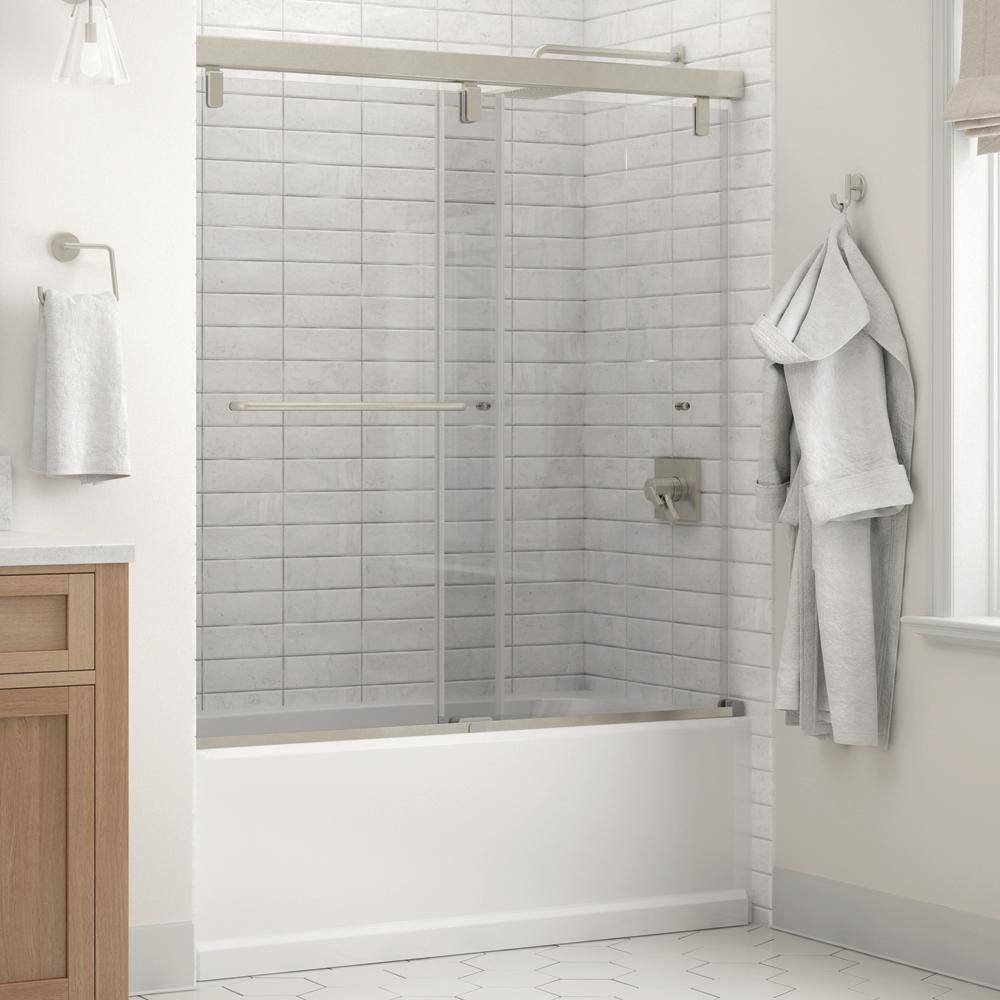 Delta Portman 60 x 59-14 in. Frameless Mod Soft-Close Sliding Bathtub Door in Nickel with 14 in. (6mm) Clear Glass SD3442624