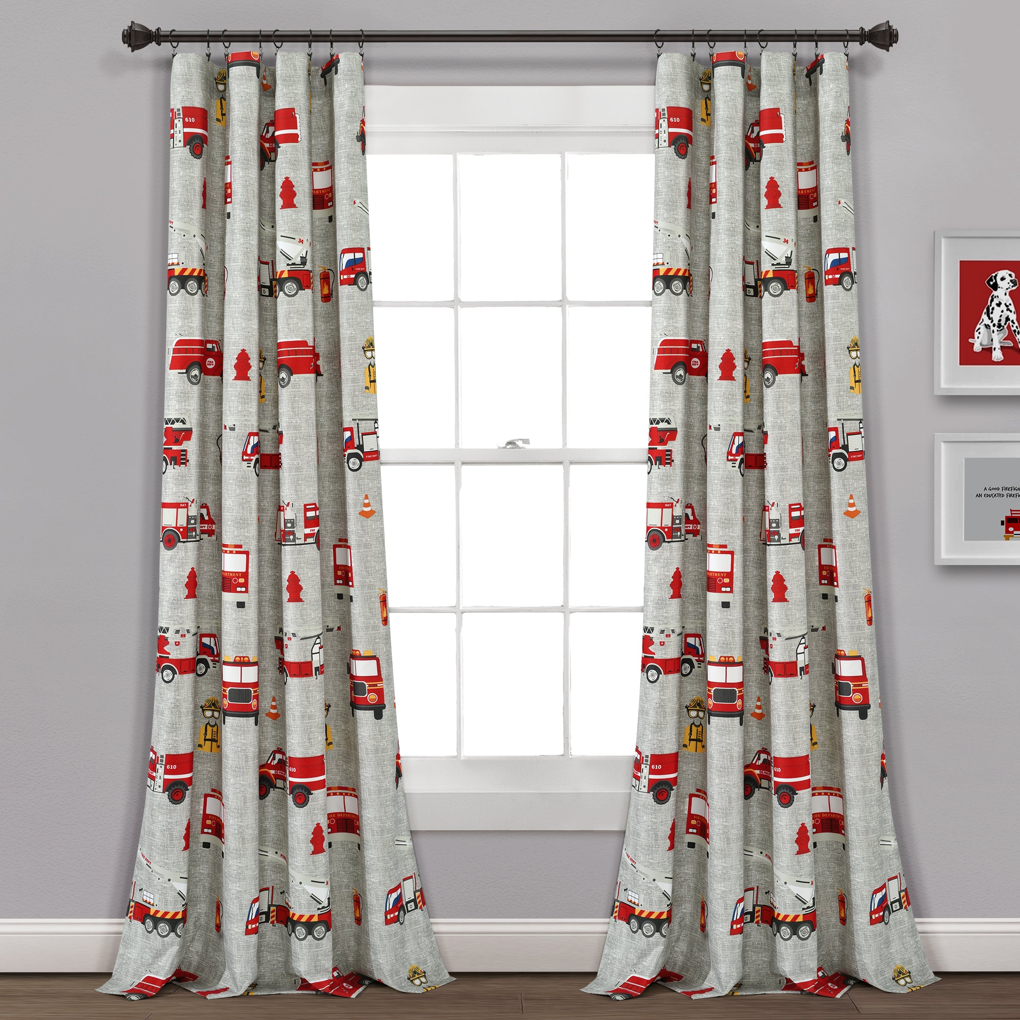 Fire Truck Window Curtain Panel Set