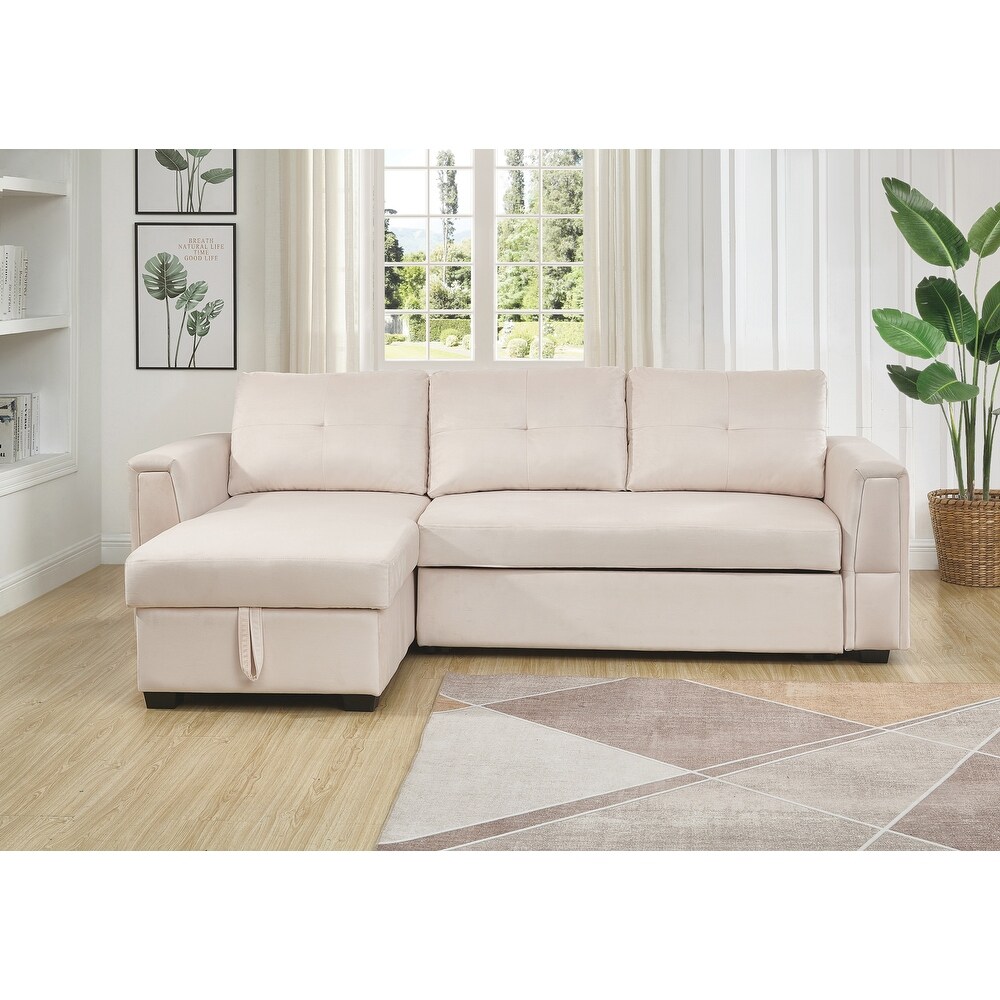 Velvet Reversible Sofabed Sectional Sofa   Chaise   91\