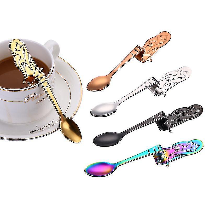 5pcs Stainless Steel Coffee Spoon， Mermaid Spoon， Tea Soup Sugar Dessert Appetizer Seasoning Bistro Spoon， Hanging Cup Multi-functional Kitchen Tools