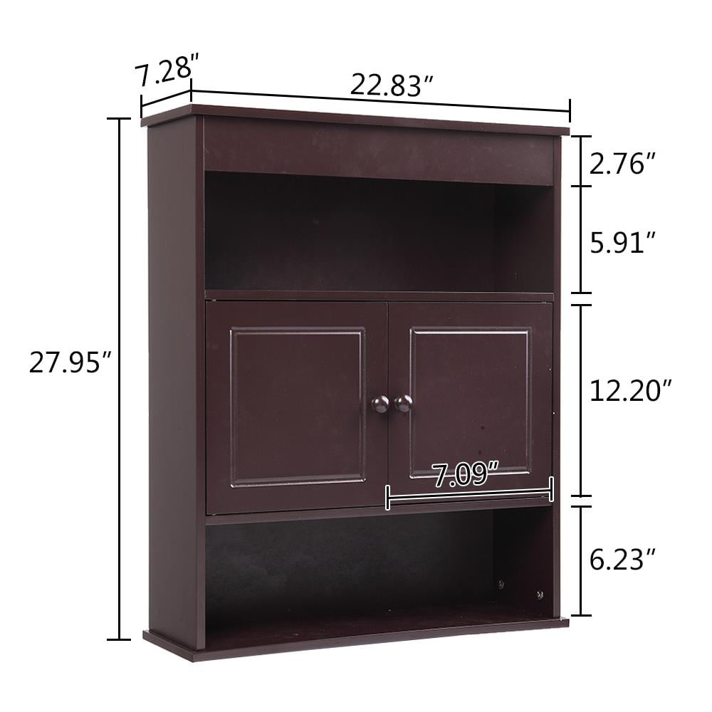 Ktaxon Wall Mounted Bathroom Storage Cabinet Medicine Cabinet with 2 Doors and Opening Shelves Storage Organizer, Dark Brown Finish