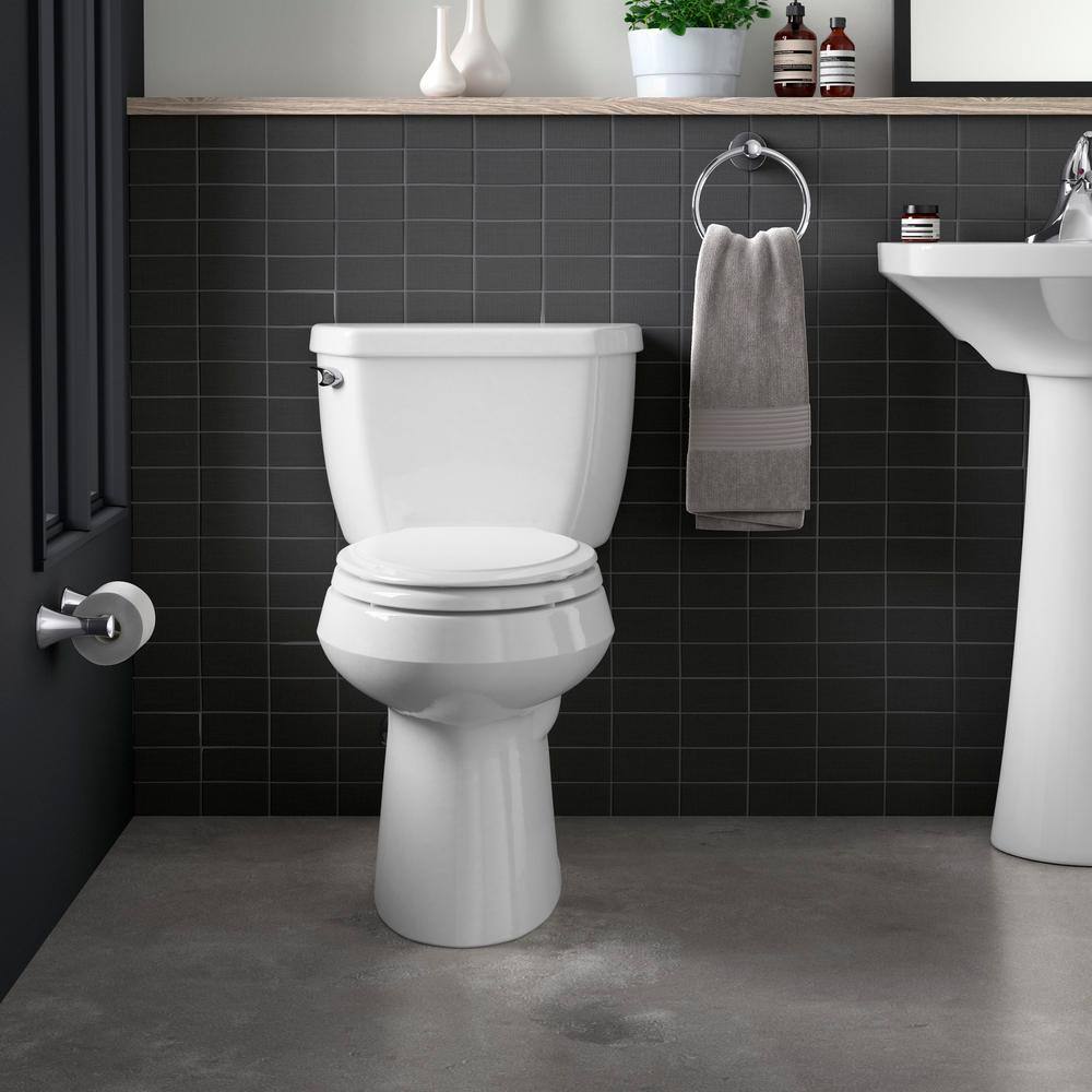 KOHLER Highline 2-Piece 1.28 GPF Single Flush Elongated Toilet in White Seat Not Included K-3658-0