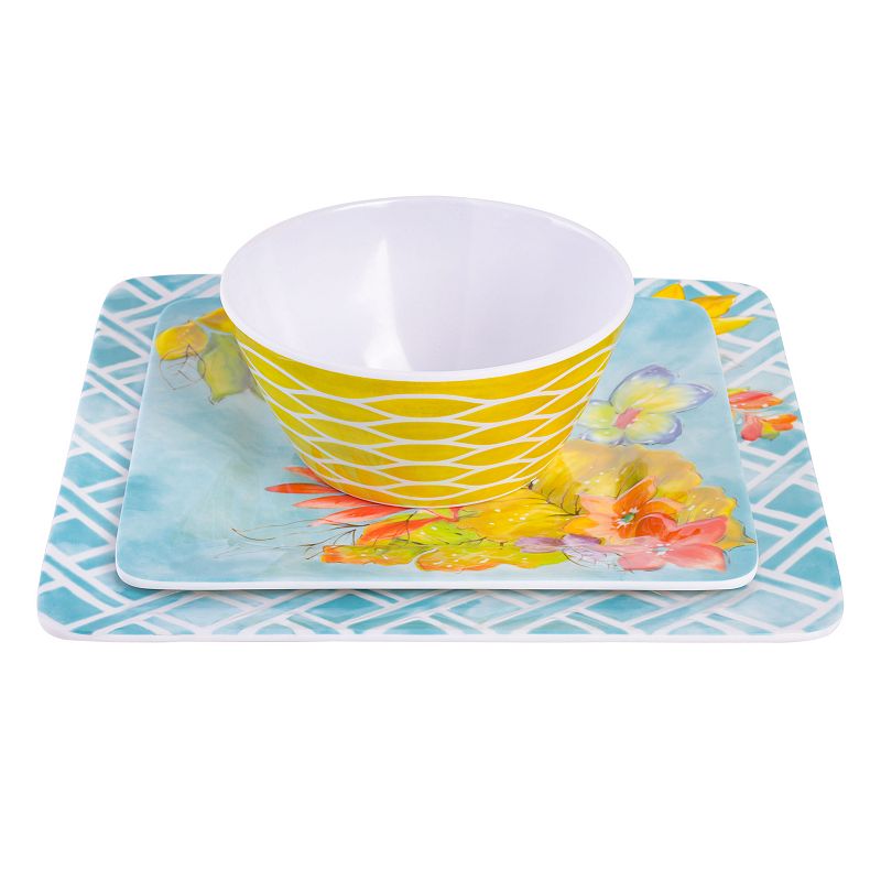 Laurie Gates Tropicalla 12 Piece Square Melamine Dinnerware Set