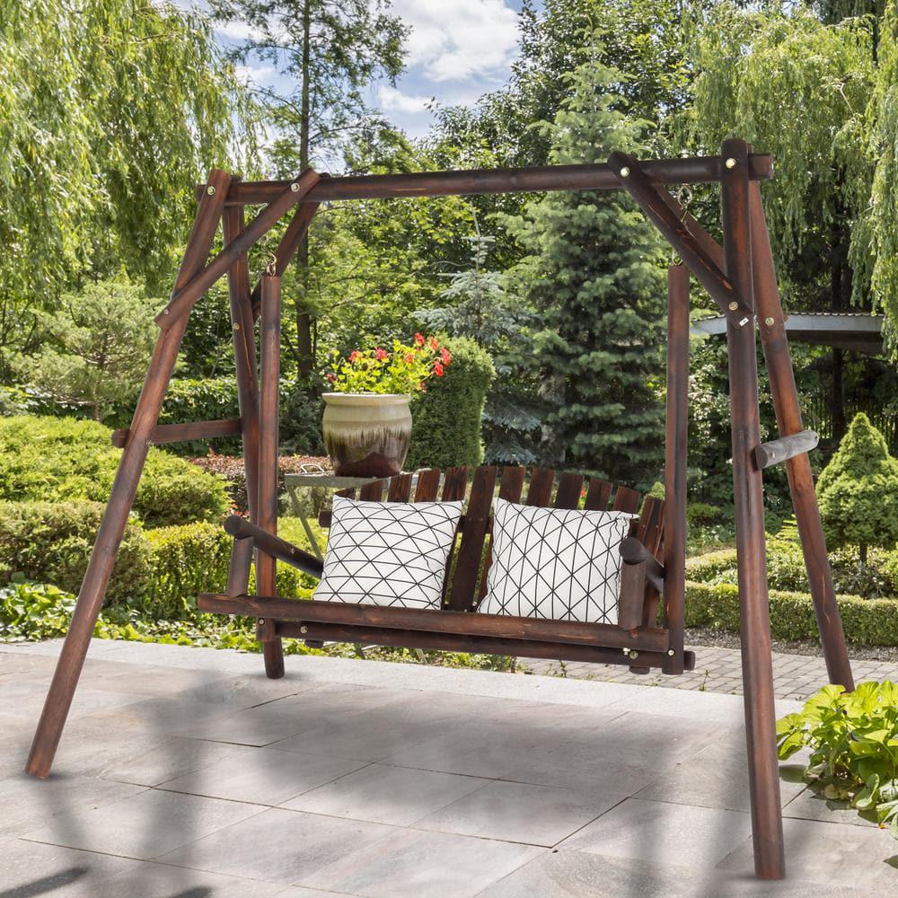 Karl home 78 in 2Person Carbonized Wood Patio Swing with Stand