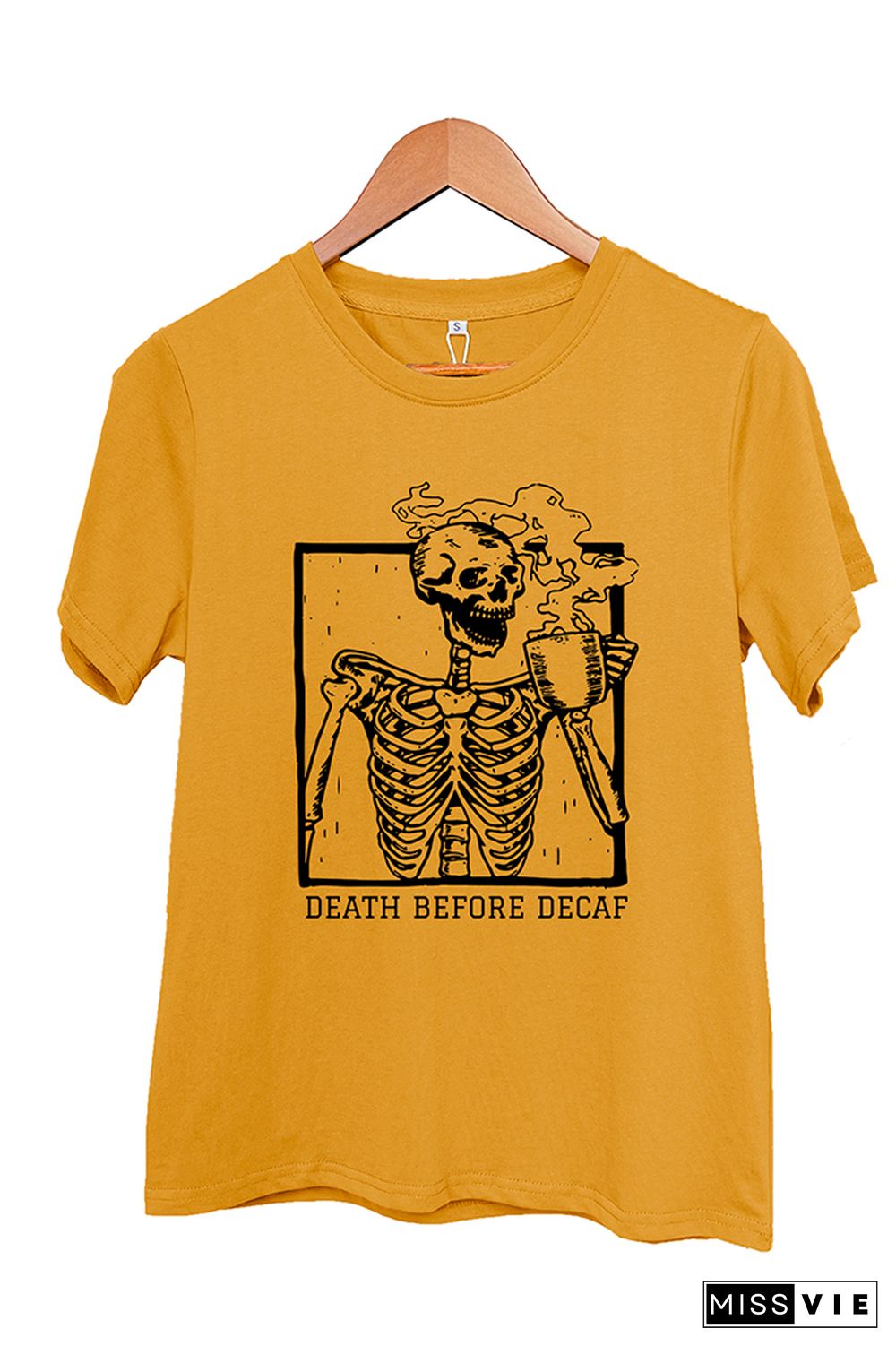 Skeleton Death Before Decaf Skeleton Drink Coffee Graphic T-Shirt Wholesale