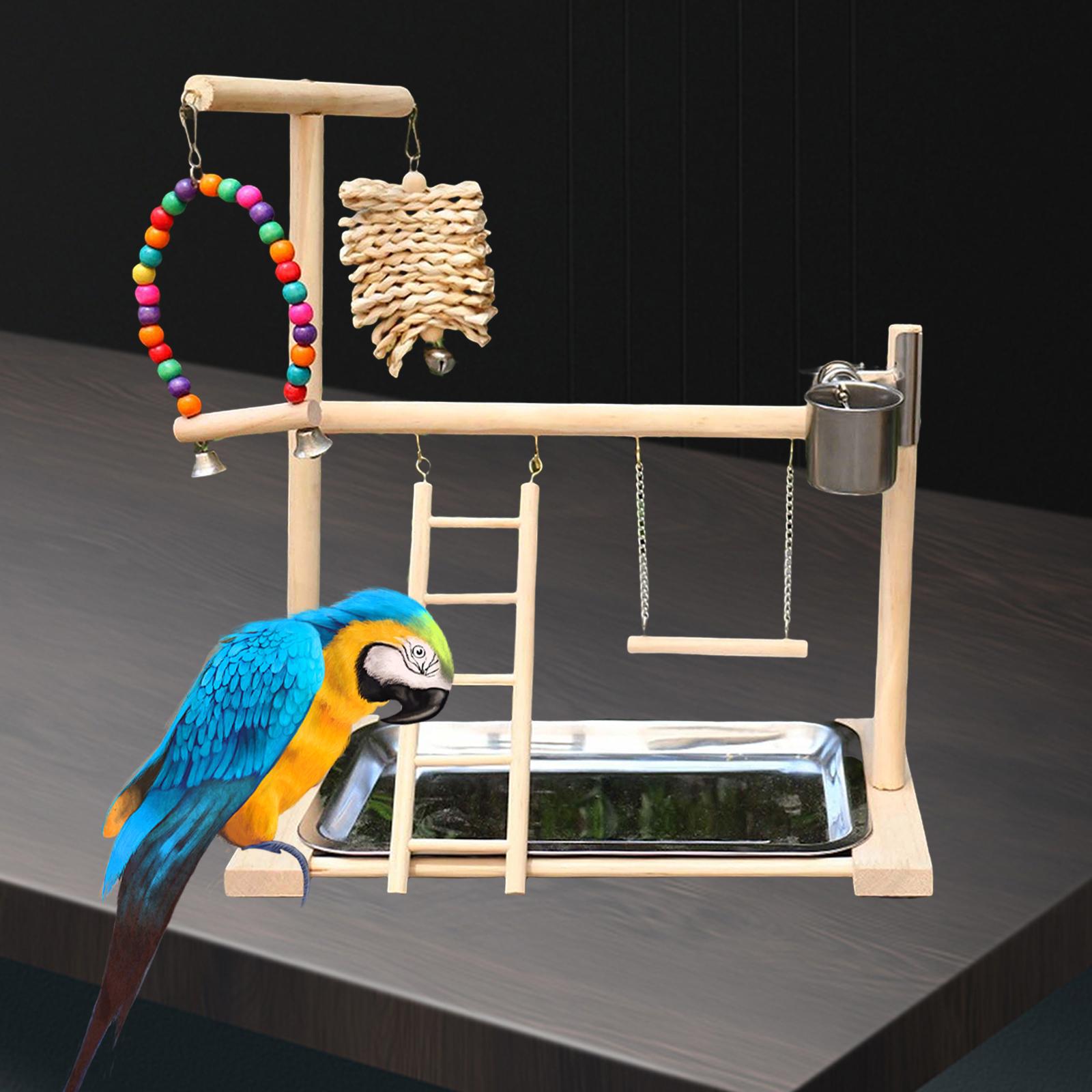 Pet Parrot Playstand Bird Playground with Feeder Wood Perch Bird Gym Bird Playpen Climbing Ladder Toys for Budgie Cockatiel Parakeet