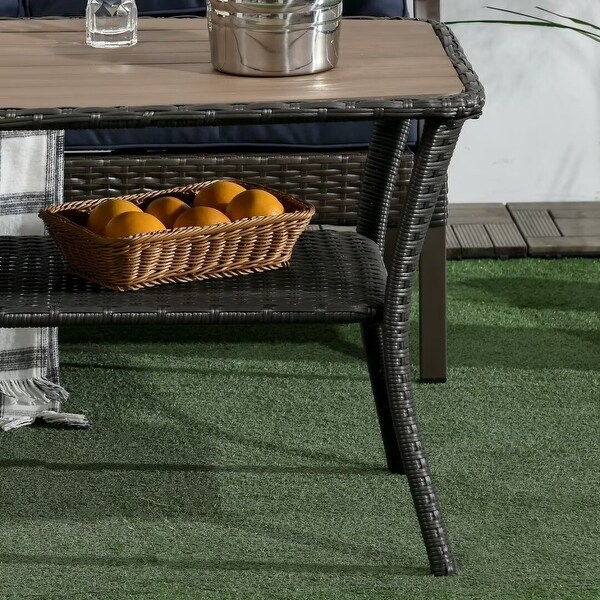 Outdoor PE Rattan Coffee Table with Storage Shelf，HandWoven Wicker