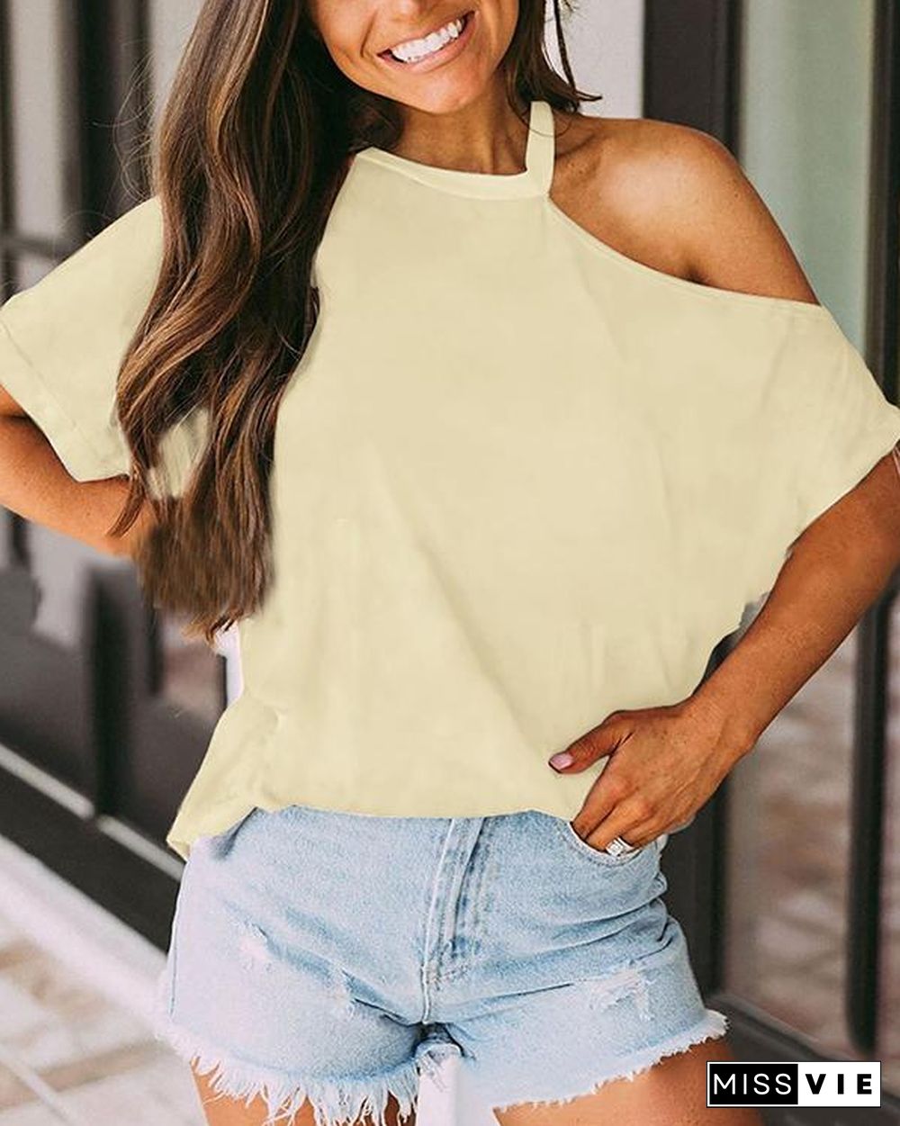 Women Off-Shoulder Short Sleeve Casual T-Shirt