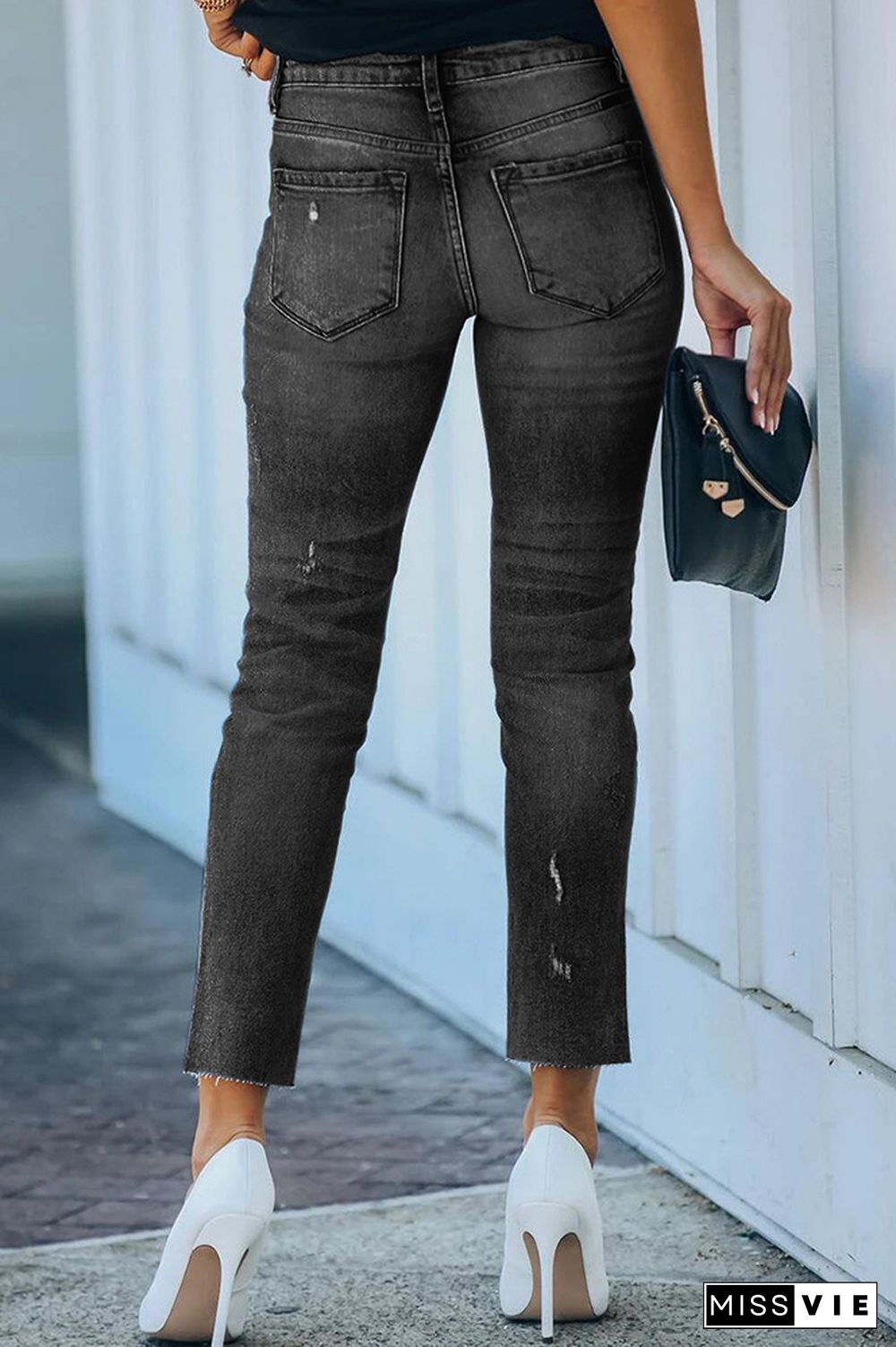 Mid Waist Split Side Skinny Jeans Wholesale Boutique