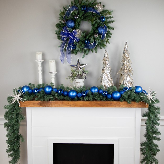 Northlight 6 x27 Blue Shatterproof Ball 3 finish Christmas Garland