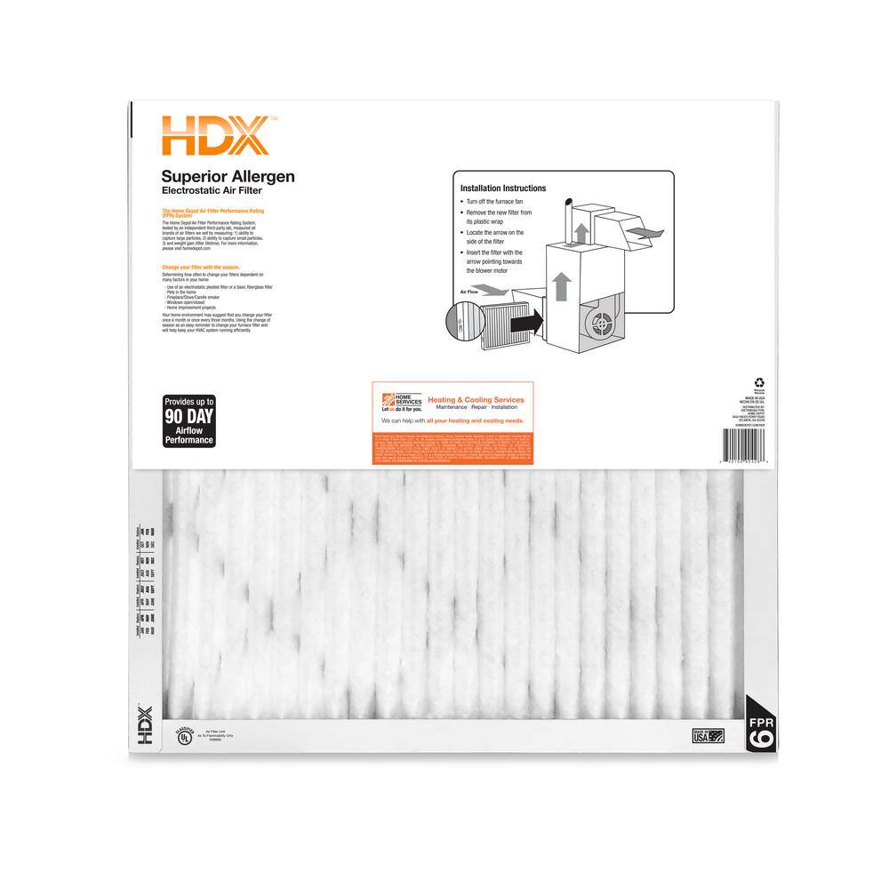 HDX 20 in. x 20 in. x 1 in. Superior Pleated Air Filter FPR 9 HDX1P9-012020