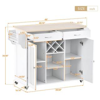 Nestfair White Kitchen Island with 2-Storage Cabinets and 4-Locking Wheels LKK294554K