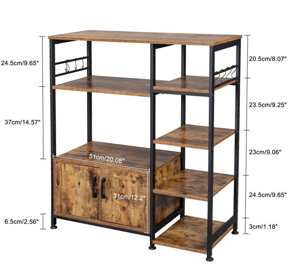 Multiuse 5-Tier Metal Kitchen Bakers Rack， Microwave Storage Rack Oven Stand with Wine Storage