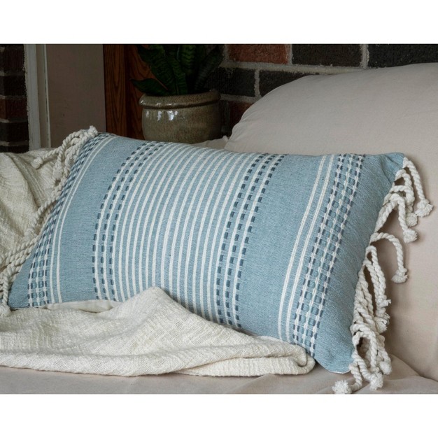 Blue Hand Woven 14 X 22 Inch Decorative Cotton Throw Pillow Cover With Insert And Hand Tied Tassels Foreside Home amp Garden