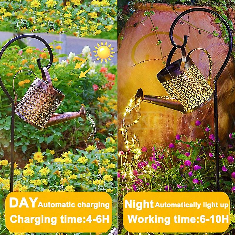 Solar Garden Hollow Out Lights Outdoor Waterproof Metal Watering Can Sprinkles Fairy Light For Patio Yard Balcony House Decor