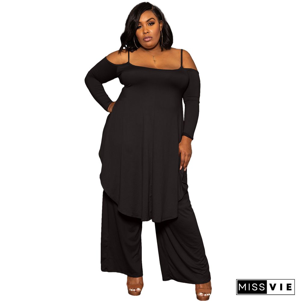 Plus Size Irregular Solid Casual Wide-leg Pants Suits