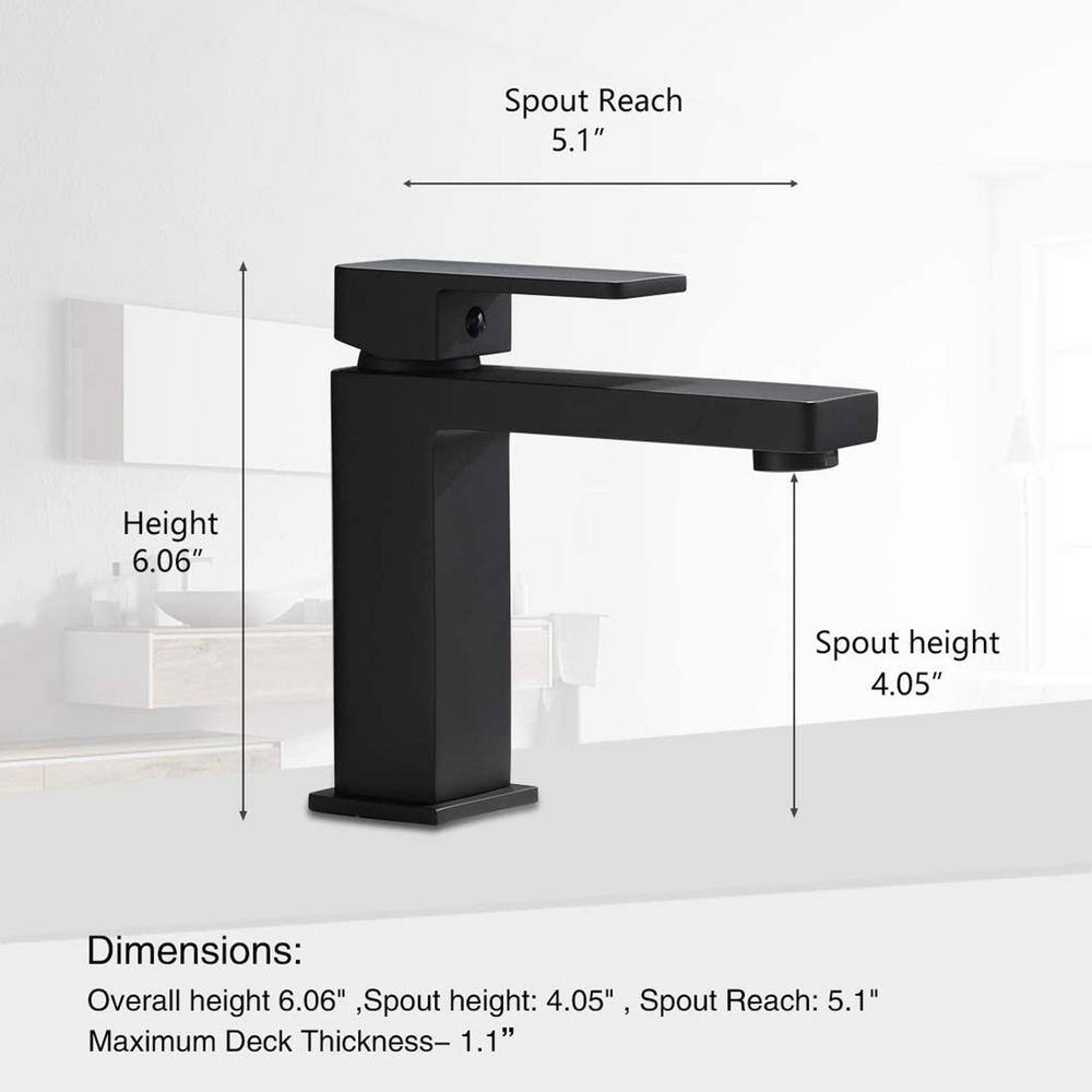 matrix decor Single Hole Lever Single-Handle Bathroom Faucet in Matte Black MDAL122011B