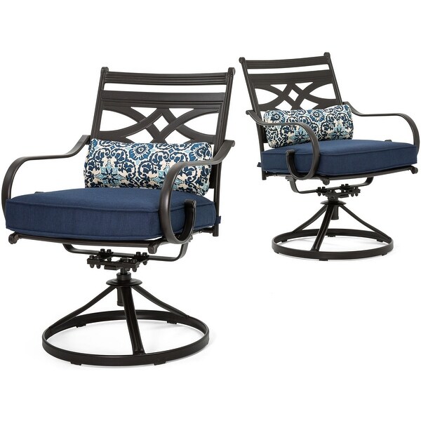 Hanover Montclair 7Piece Dining Set in Navy Blue with 6 Swivel Rockers